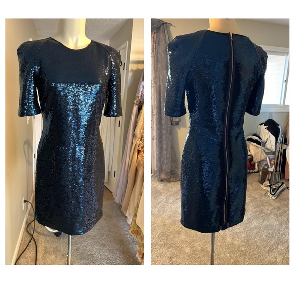 Camilla and Marc Navy Sequin Dress - Quarter Sleeve - Knee Length - Picture 2 of 10